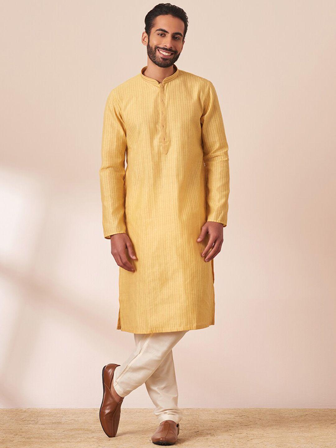 manyavar men woven design straight kurta with pyjamas