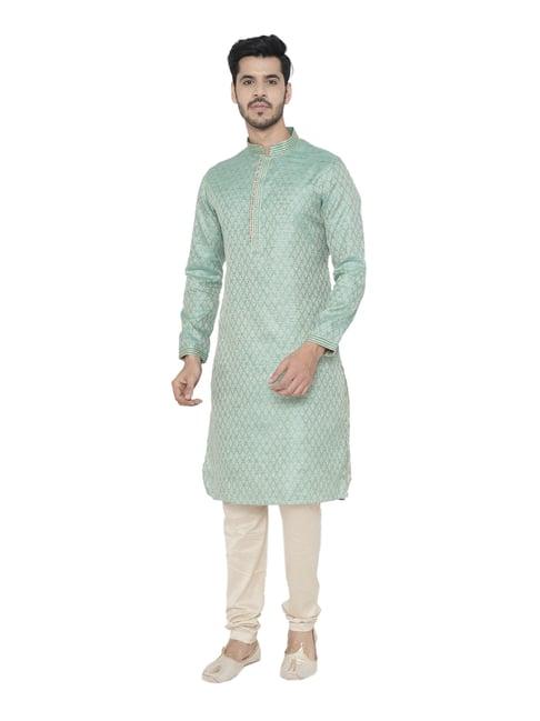 manyavar mint & cream printed kurta set