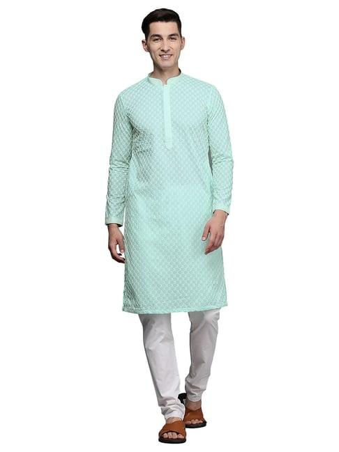 manyavar mint green embellished kurta with pyjamas