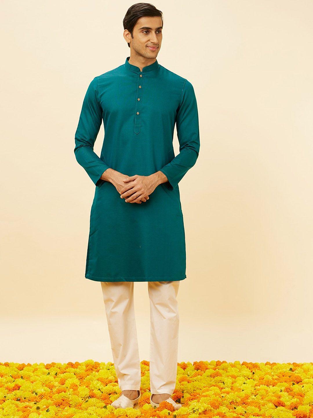 manyavar mmandarin collar regular kurta with pyjamas