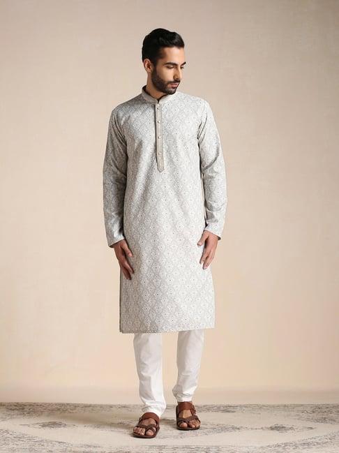 manyavar multicolor regular fit textured kurta & pyjama set