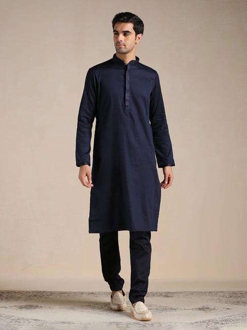 manyavar navy regular fit kurta & pyjama set