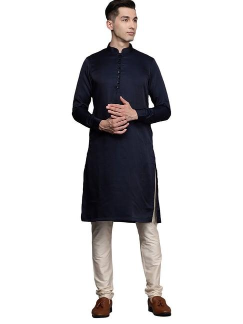 manyavar navy self design kurta with churidars