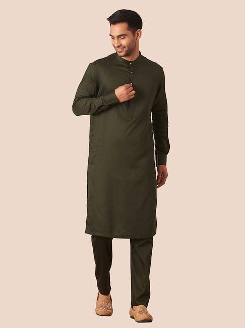 manyavar olive regular fit kurta & pyjamas set