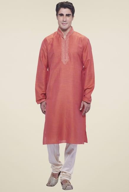 manyavar orange cotton kurta set