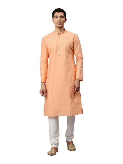 manyavar orange regular fit self design kurta set