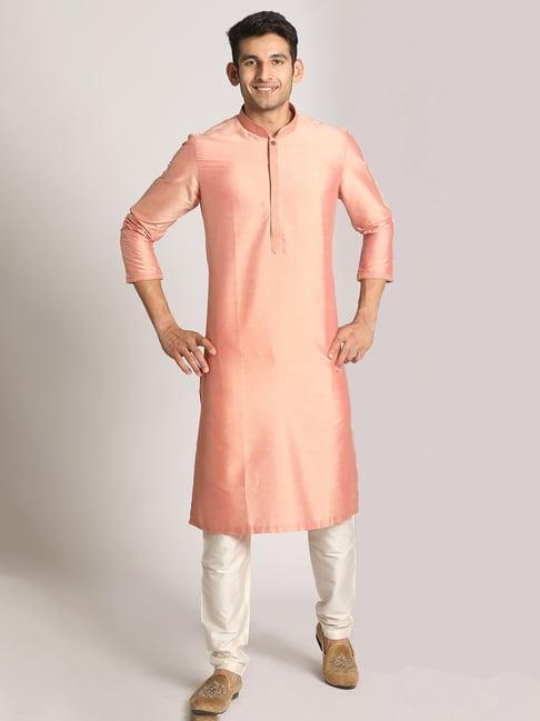 manyavar peach & light beige regular fit kurta & pyjamas set