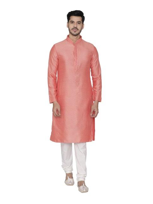 manyavar peach & white self design kurta set