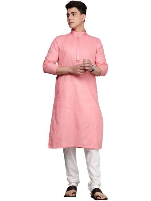 manyavar peach regular fit kurta sets