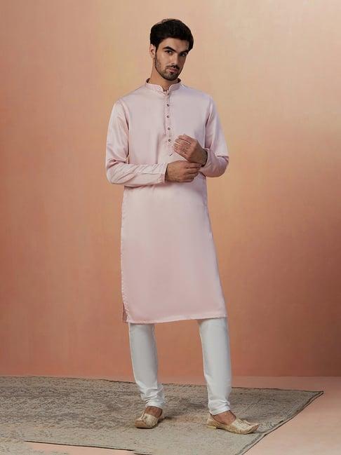 manyavar pink & light beige regular fit kurta & pyjamas set