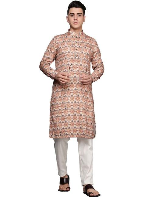 manyavar pink regular fit printed kurtas