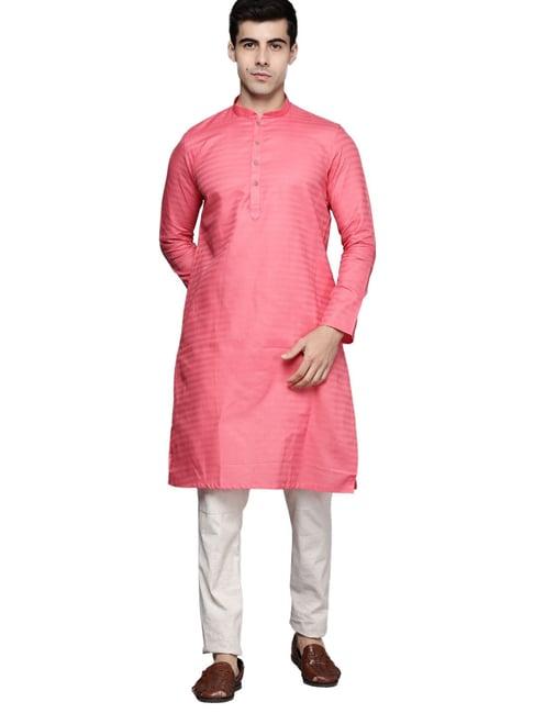 manyavar pink regular fit self pattern kurtas