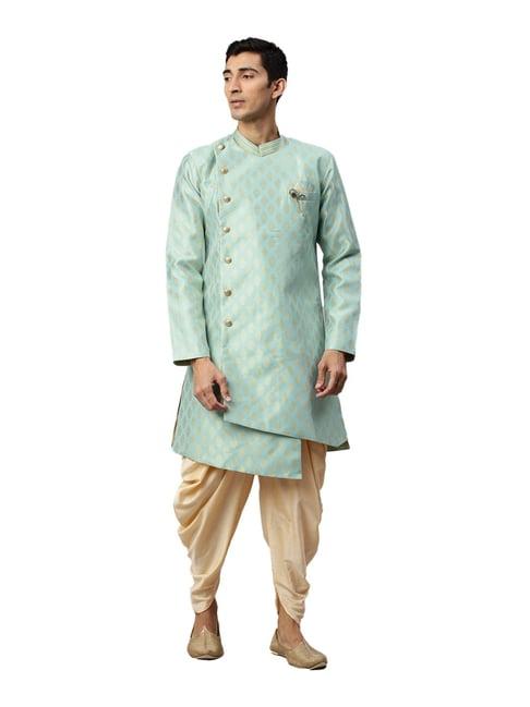 manyavar pista green self design semi indo western kurta set