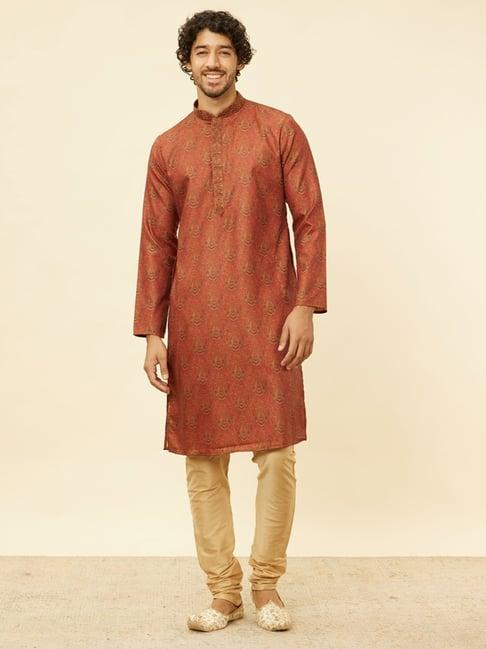 manyavar rust & begie regular fit printed kurta bottom set