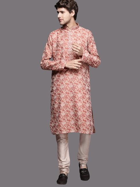 manyavar rust & dark beige regular fit printed kurta & churidar set