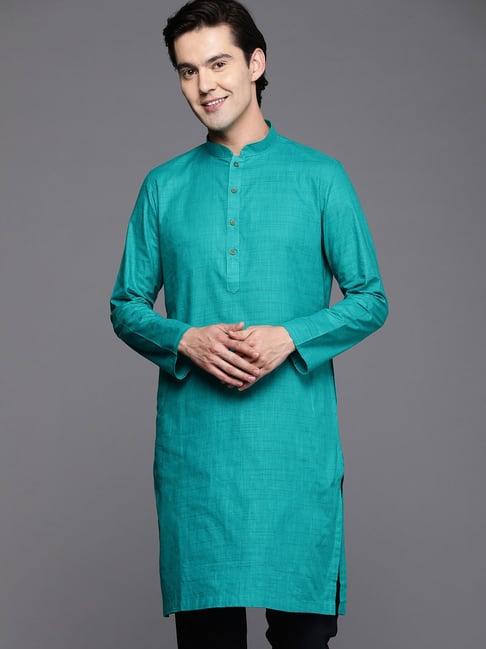 manyavar sea green regular fit kurta