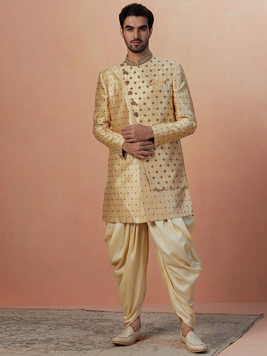 manyavar self-design art silk traditional indo western sherwani set