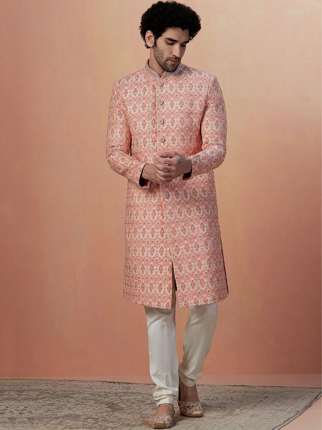 manyavar self-design art silk traditional sherwani set