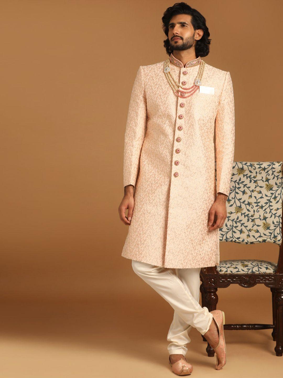 manyavar self-design art silk traditional sherwani set