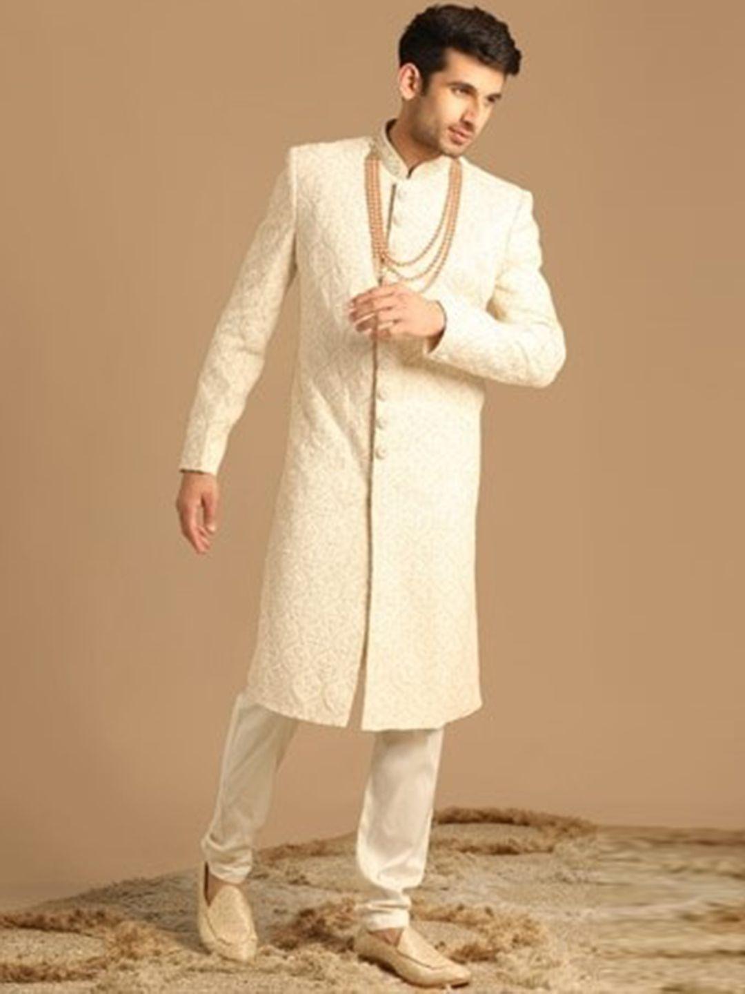 manyavar self-design georgette traditional sherwani set