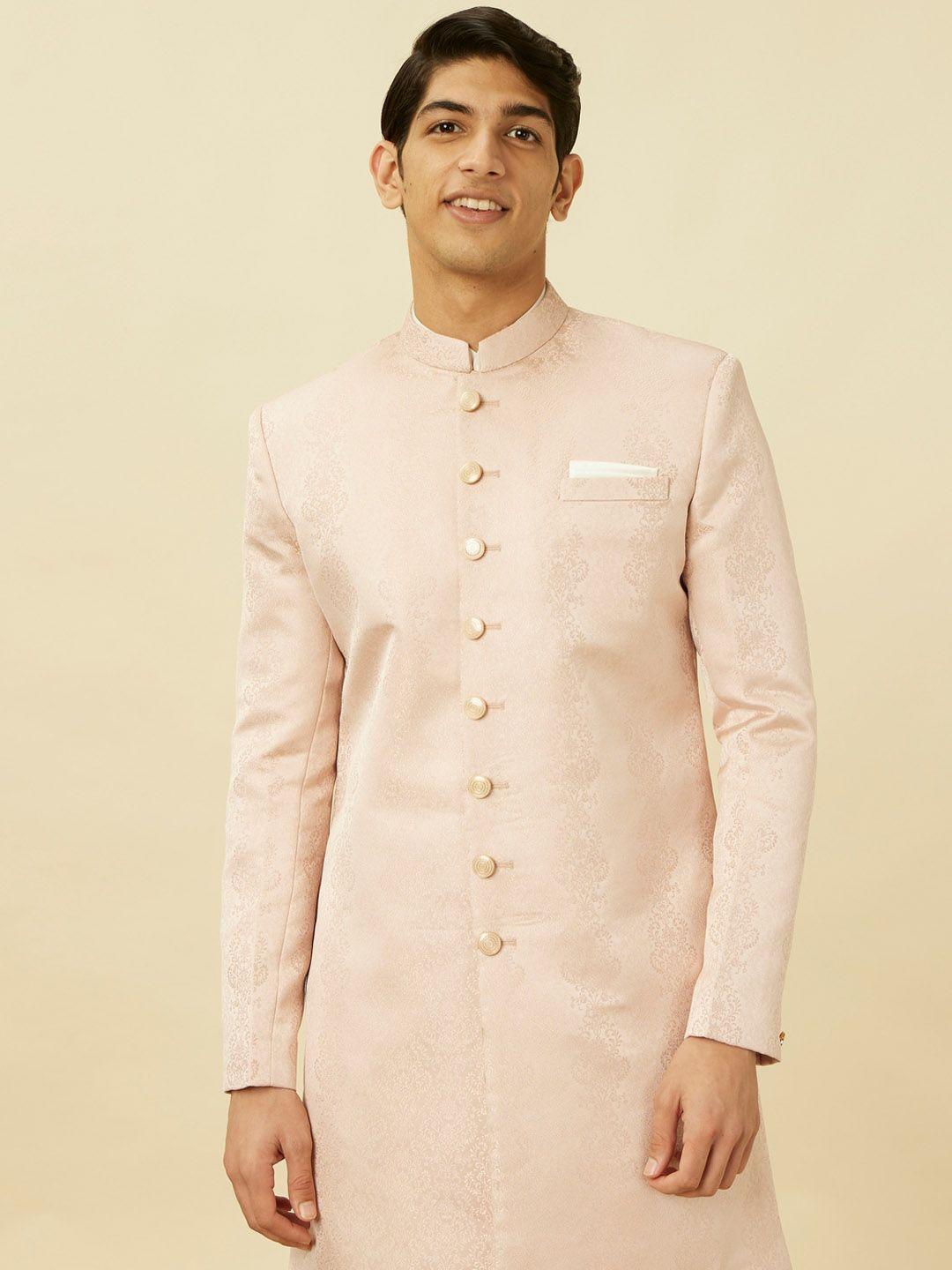 manyavar self-design indo-western sherwani & full sleeve kurta with solid pyjama