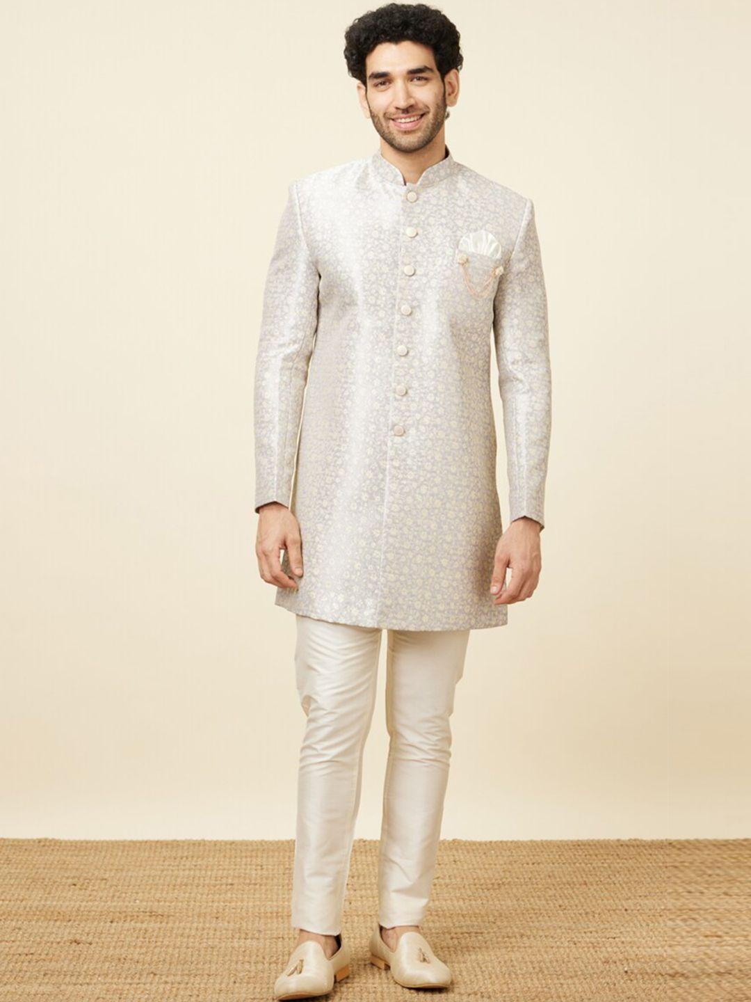 manyavar self design mandarin collar sherwani