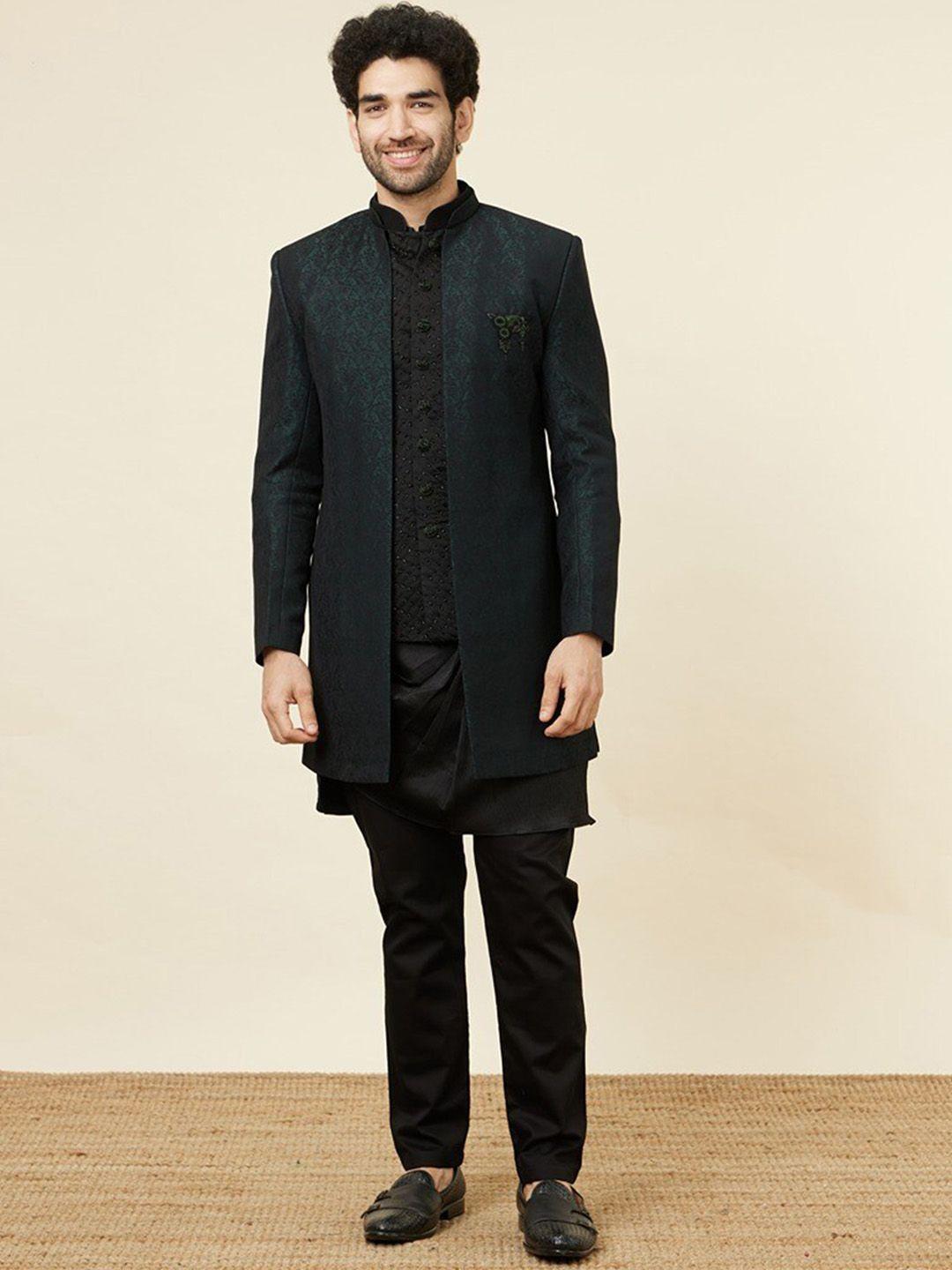 manyavar self design sherwani with pyjama