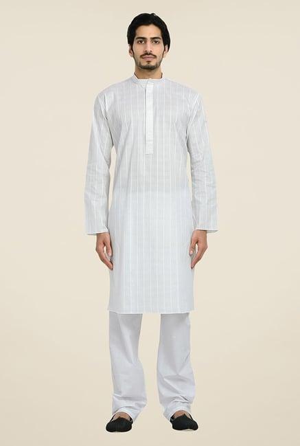 manyavar simple white kurta & pyjama set