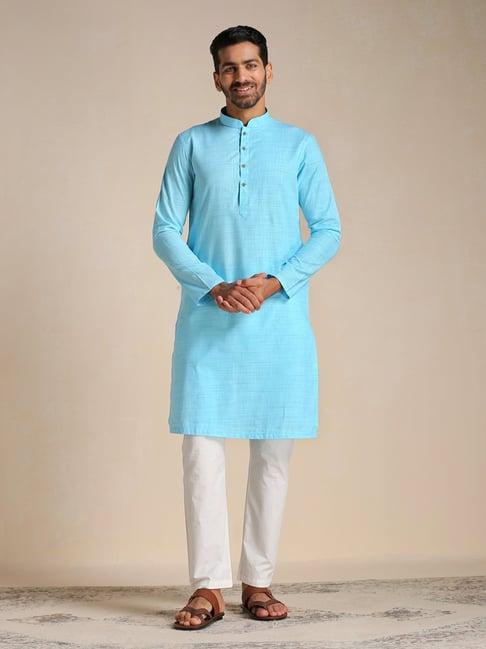 manyavar sky blue regular fit kurta