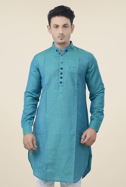 manyavar turquoise solid pattern kurta