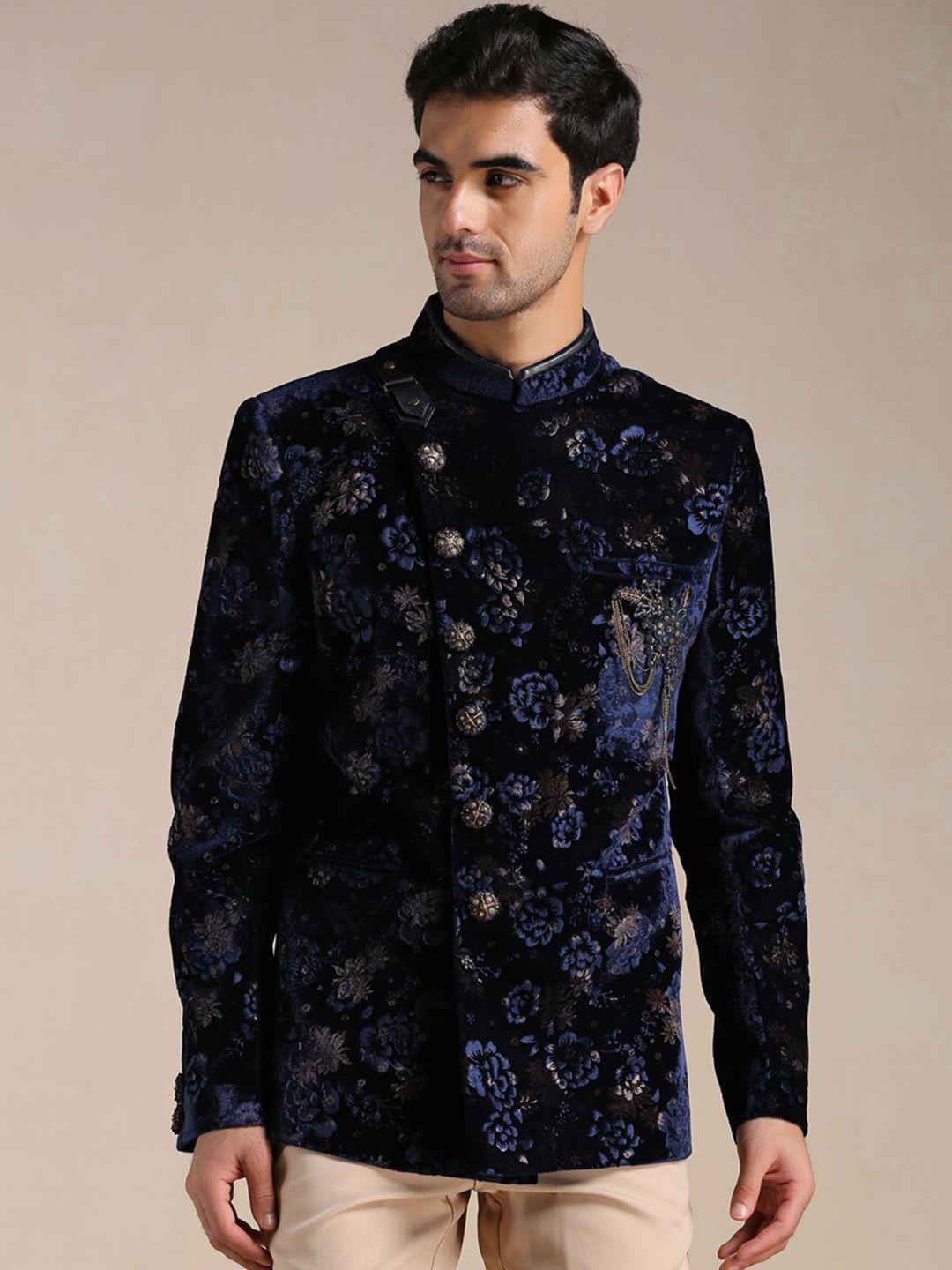 manyavar velvet  printed & embellished indo western sherwani set