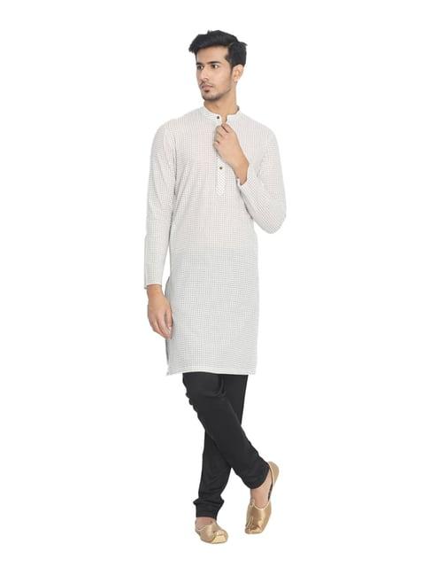 manyavar white cotton regular fit checks kurta