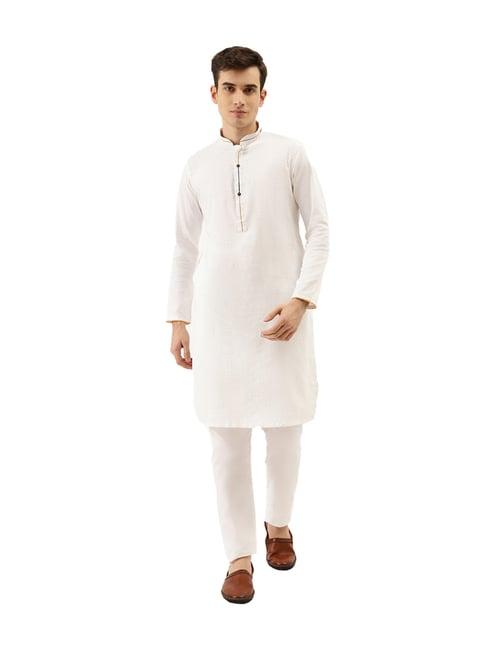 manyavar white full sleeves cotton kurta