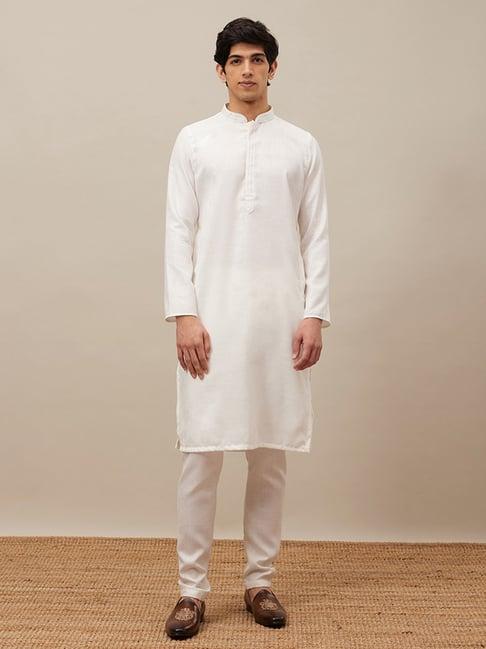 manyavar white regular fit kurta & pyjamas set