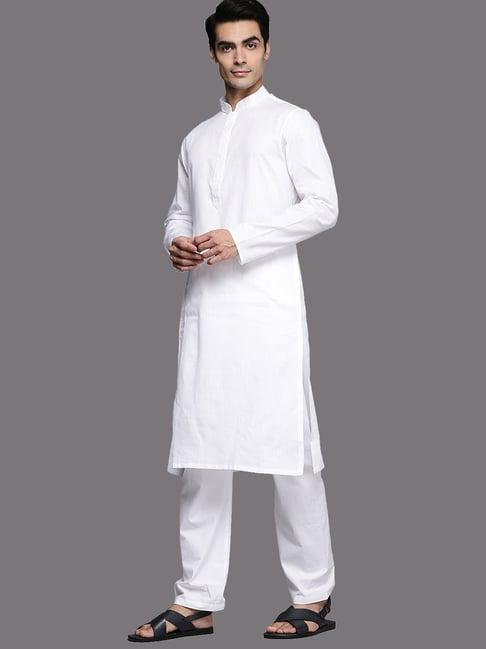 manyavar white regular fit kurta & pyjamas set