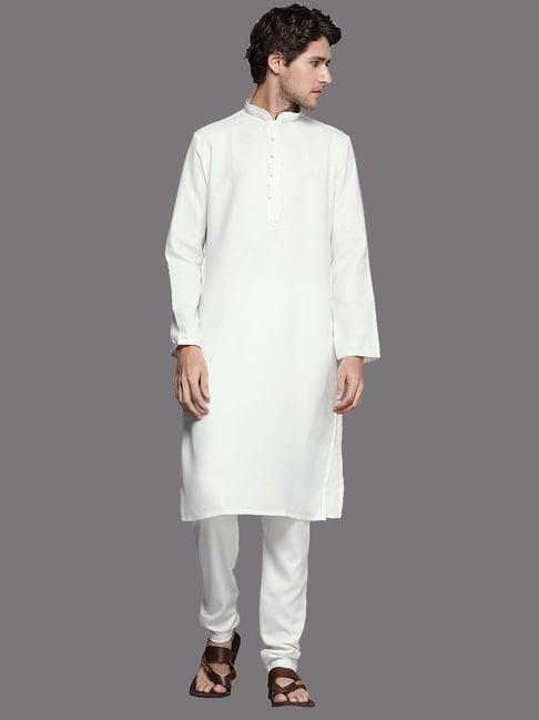 manyavar white regular fit kurta & pyjamas set