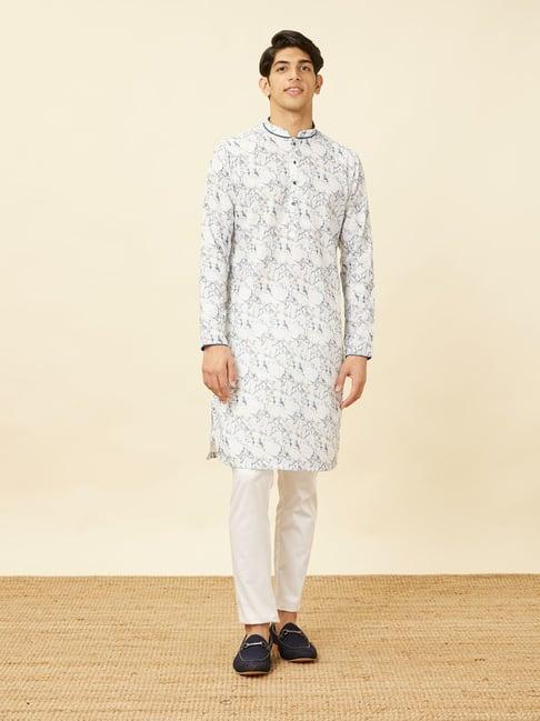 manyavar white regular fit printed kurta