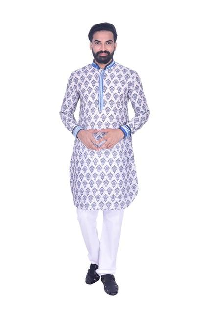 manyavar white regular fit printed kurta