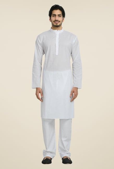 manyavar white solid kurta & pyjama set