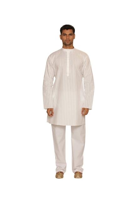 manyavar white striped kurta