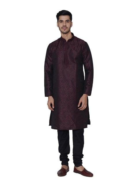 manyavar wine & black self design kurta set