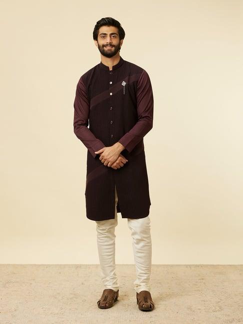 manyavar wine regular fit embroidered kurta