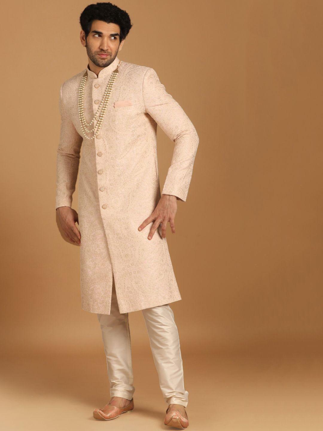 manyavar woven design art silk traditional sherwani set