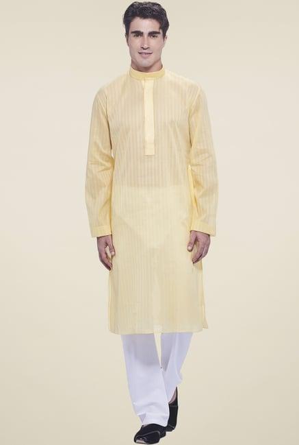 manyavar yellow cotton kurta set