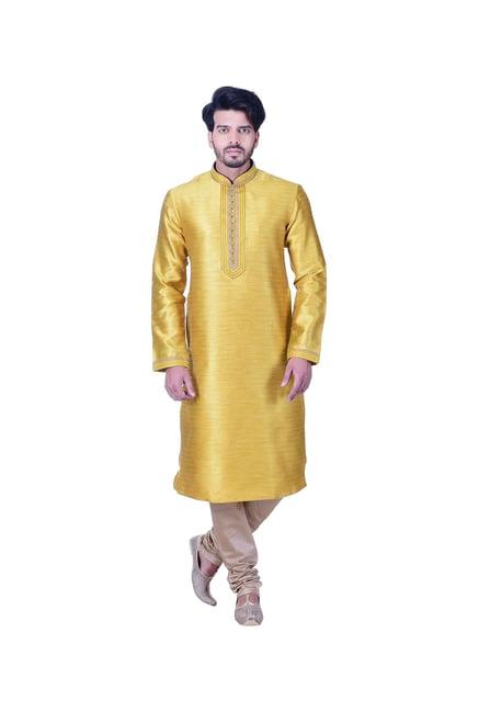 manyavar yellow self design kurta & churidar set