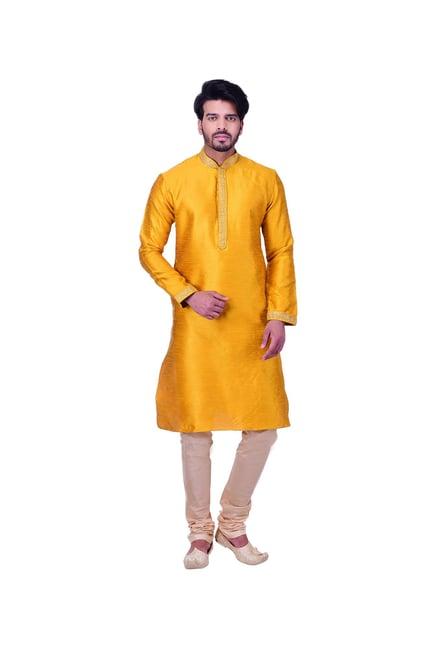 manyavar yellow self design kurta & churidar set