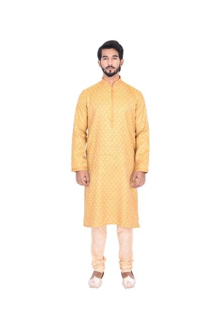 manyavar yellow self design kurta & churidar set