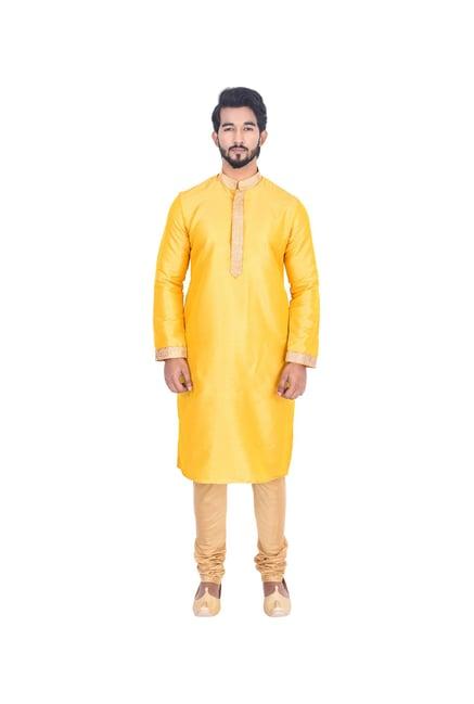 manyavar yellow self design kurta & churidar set