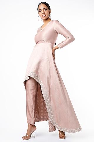 maple pink embroidered asymmetrical tunic set