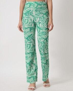 marble print high-rise relaxed fit pants